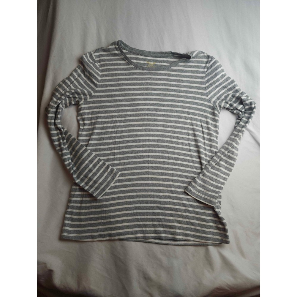 Faded Glory Womens Grey White Striped Long Sleeve Crew Neck T-Shirt XL 16-18